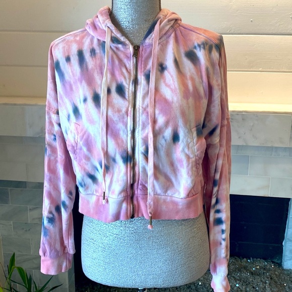 Young Fabulous & Broke Cropped Pink Tie Dye Hooded Sweatshirt - Picture 3 of 13